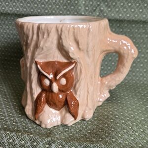 Owl in Tree Trunk Mug Handcrafted